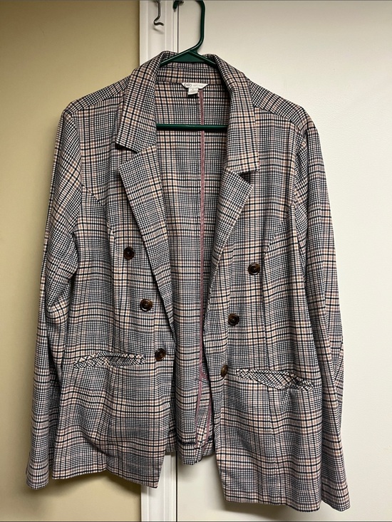 Cato Jackets & Blazers - Plaid Double-Breasted Blazer in Navy, Tan & Mauve